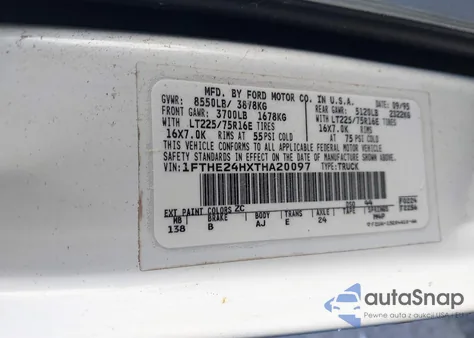 1996 Ford Econoline E250 Van z USA, uszkodzony, nr VIN 1FTHE24HXTHA20097